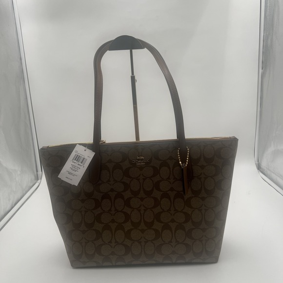 Coach Handbags - Coach Women's Outline Signature Zip Tote - Khaki Saddle2